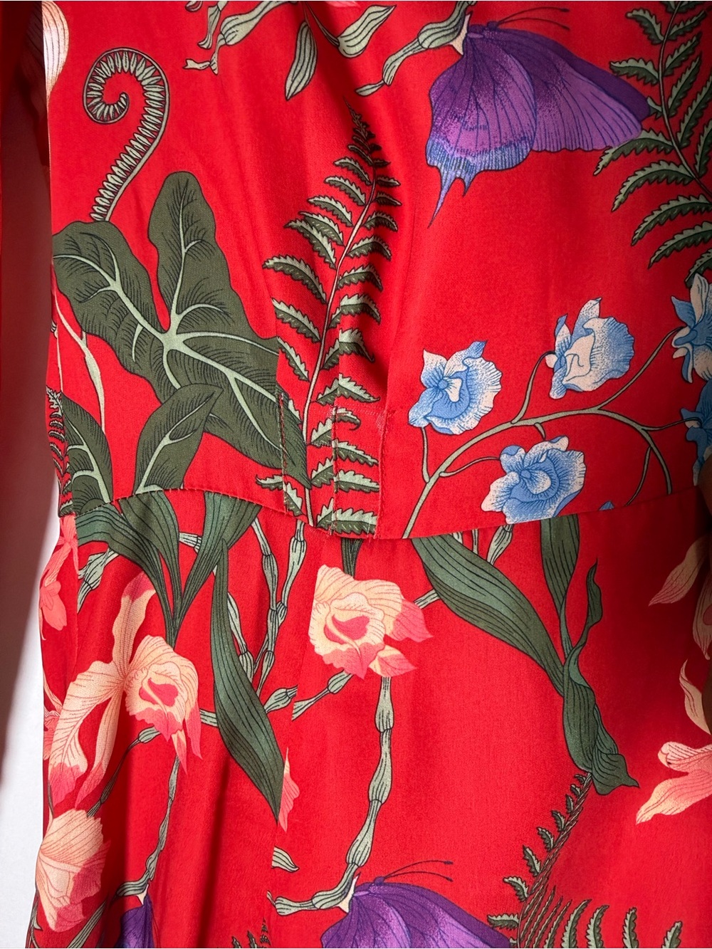 H&M Tropical Red Floral Midi True Wrap Dress Long Sleeves Women’s Size 6 - Picture 10 of 16
